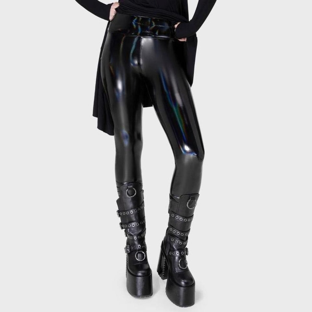Killstar‎ Dark waves and raves iridescent black shiny leggings